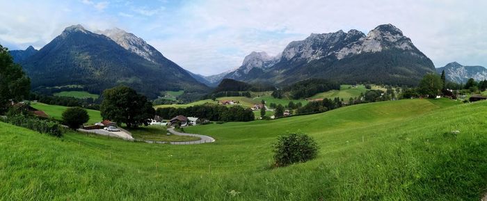 Panoramic view of landscape and mountains against sky