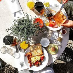 Close-up of food served on table