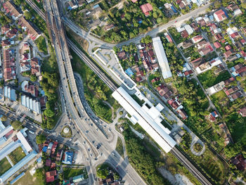 High angle view of street amidst buildings in city