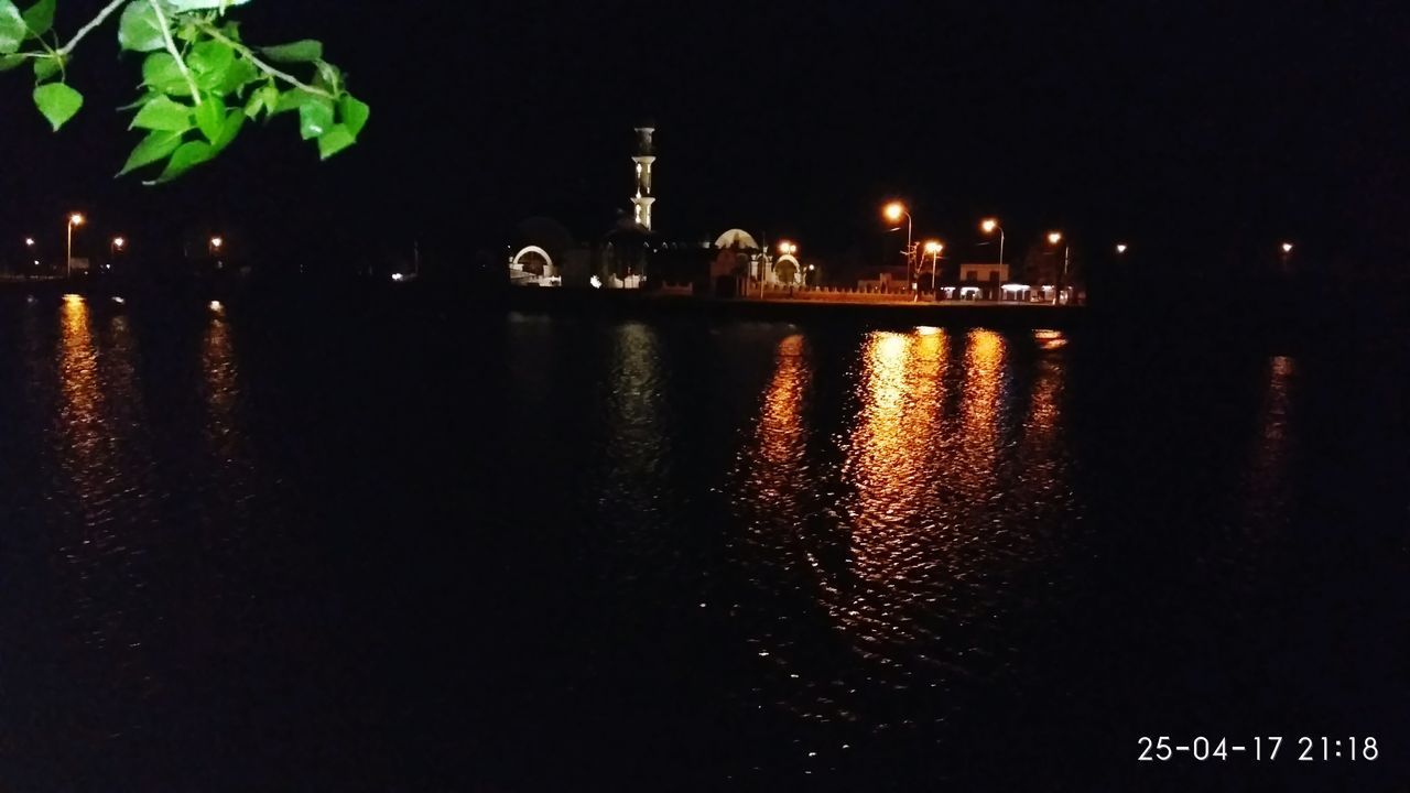 REFLECTION OF ILLUMINATED WATER IN LAKE