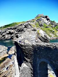 Scenic view of mountain against clear blue sky