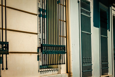 Metal railing against modern building