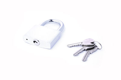 High angle view of key on white background