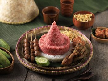 Red and white rice called nasi tumpeng  indonesian independence day celebration at 17 august