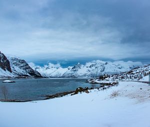 Scenic view of snowcapped mountains against sky