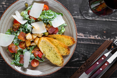 High angle view of food on table