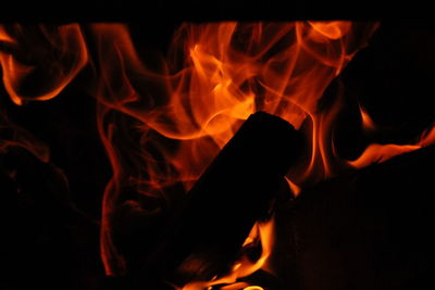 Close-up of fire in the dark