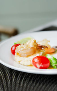 Close-up of breakfast served in plate