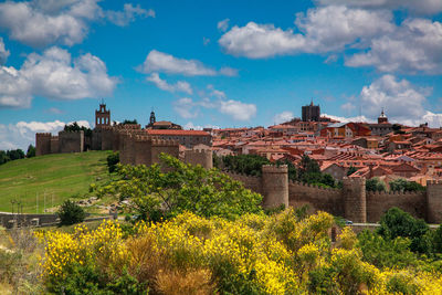 View of buildings against cloudy sky