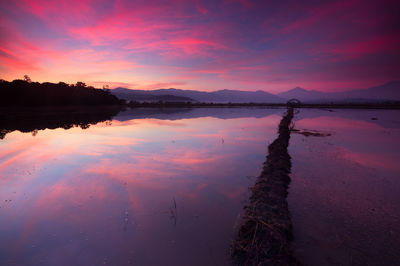 Scenic view of lake against sky during sunset