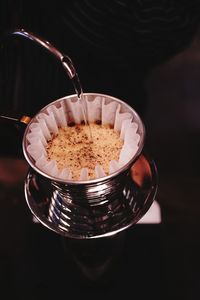 High angle view of coffee cup on table