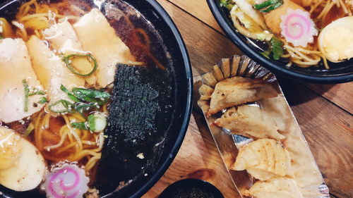 High angle view of food served in plate