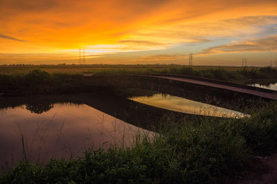 Scenic view of field against sky during sunset