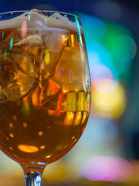 Close-up of beer glass on table