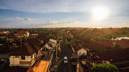 High angle view of townscape against sky