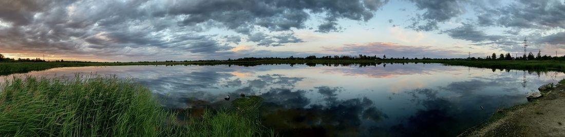 Panoramic view of lake against sky during sunset