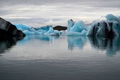 Scenic view of frozen lake against sky