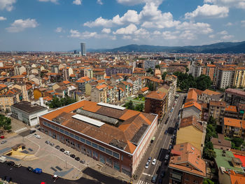 High angle view of townscape against sky