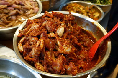 High angle view of food in plate on table