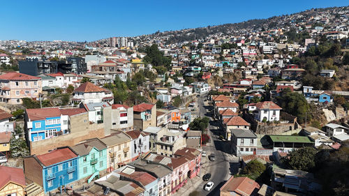 High angle view of townscape against sky