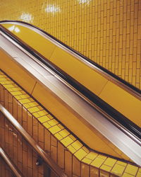 Low angle view of illuminated subway station
