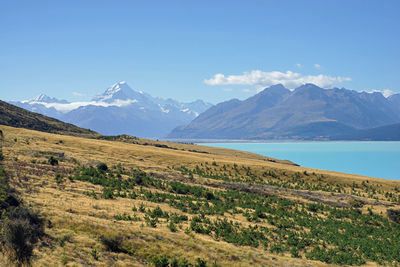 Scenic view of mount cook against sky