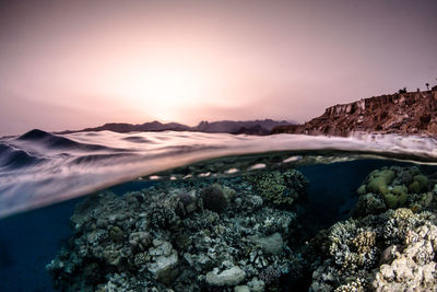 Scenic view of sea against sky during sunset