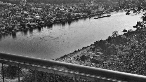 High angle view of bridge over lake