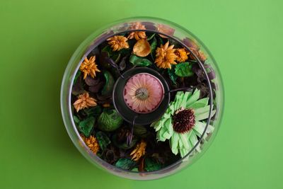 High angle view of flowers in bowl