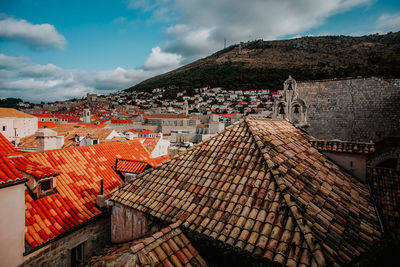 High angle view of townscape against sky