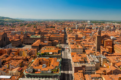 High angle shot of townscape against sky