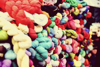 Full frame shot of colorful fabrics at market stall