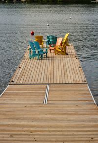 High angle view of wooden pier on lake