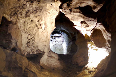 High angle view of rock formation in cave