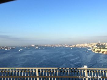 Scenic view of sea with cityscape in background