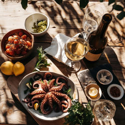 High angle view of food on table