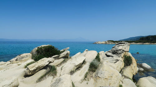 Scenic view of sea against clear sky