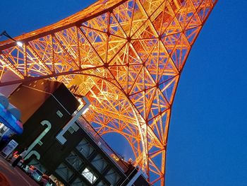 Low angle view of tower against clear blue sky