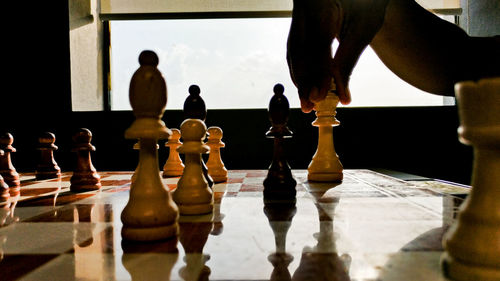 Full frame shot of chess pieces on table
