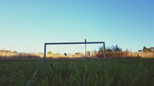 Scenic view of field against clear sky