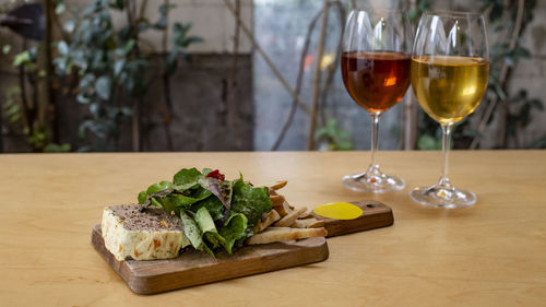 Ice cream in glass on table