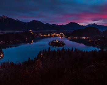 Scenic view of lake against sky at sunset