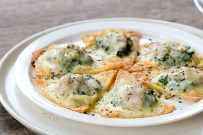 High angle view of food in plate