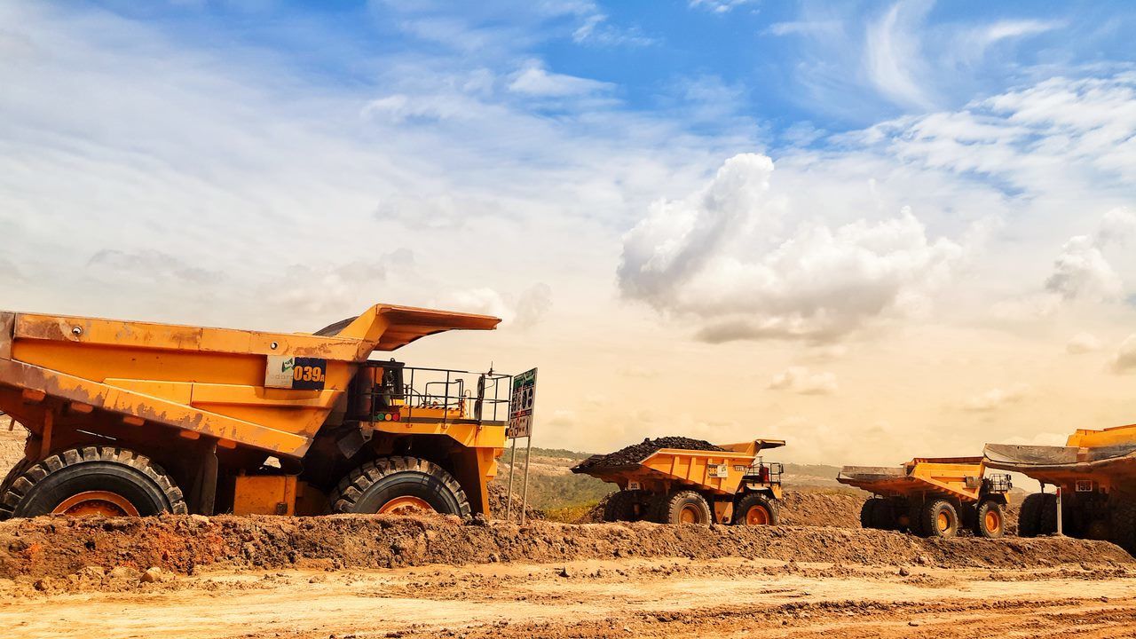 Several Units of Heavy Equipment Dump Trucks Seen Parked Tambang Batubara Siang Hari Alat Berat Heavy Equipment Dump Truck Mining Area First Eyeem Photo