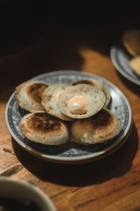 High angle view of ice cream in bowl on table