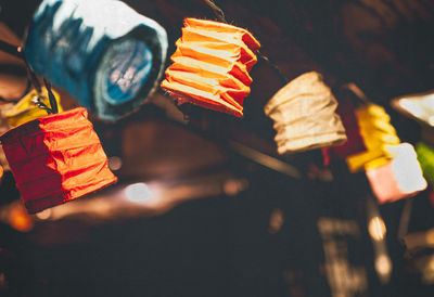 Close-up of multi colored candies on table