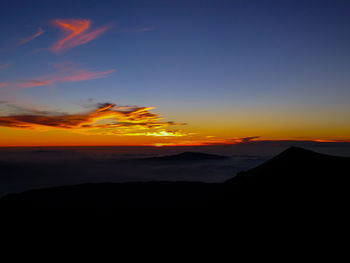Scenic view of silhouette mountains against sky during sunset