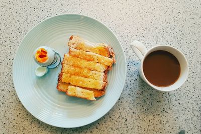 Directly above shot of breakfast served on table