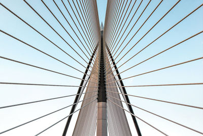 Low angle view of suspension bridge against sky