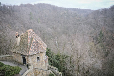 High angle view of temple by building